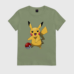 Футболка хлопковая женская Пикачу, цвет: авокадо