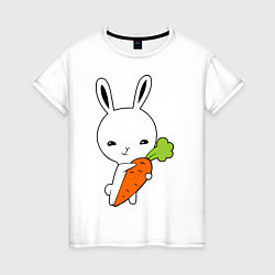 Футболка хлопковая женская Зайчик с морковкой, цвет: белый