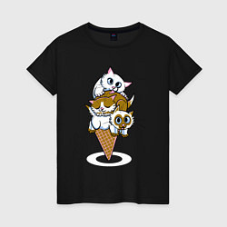 Футболка хлопковая женская Ice Cream Cats, цвет: черный