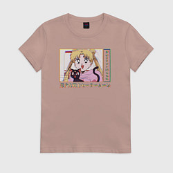 Футболка хлопковая женская Sailor Moon Usagi Tsukino Luna, цвет: пыльно-розовый