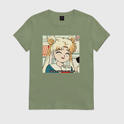 Футболка хлопковая женская Еда Делает Меня Счастливой! SM, цвет: авокадо