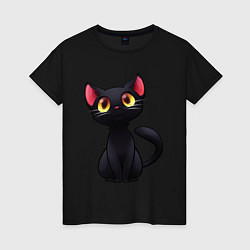 Футболка хлопковая женская Черный котенок, цвет: черный