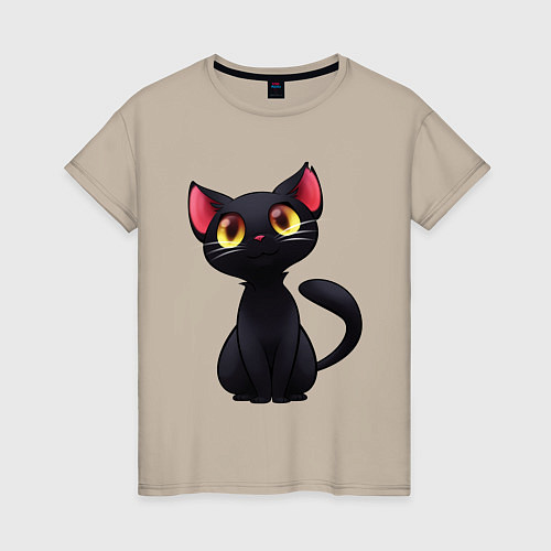 Женская футболка Черный котенок / Миндальный – фото 1