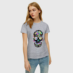 Футболка хлопковая женская Flowers - Art skull, цвет: меланж — фото 2
