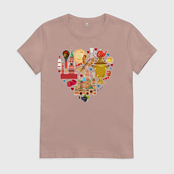 Футболка хлопковая женская LOVE RUSSIA, цвет: пыльно-розовый