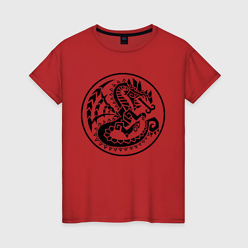 Женская футболка Дракон узор-мозаика / Красный – фото 1
