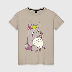 Футболка хлопковая женская Little Totoro, цвет: миндальный