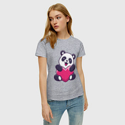 Футболка хлопковая женская Панда love, цвет: меланж — фото 2
