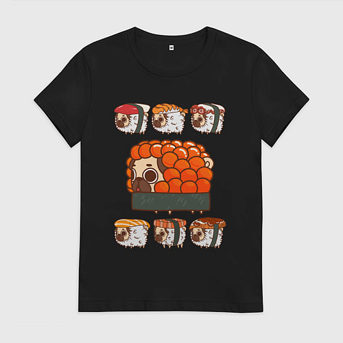 Женская футболка Мопс и роллы / Черный – фото 1