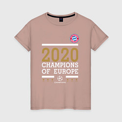 Футболка хлопковая женская FC Bayern Munchen Champions of Europe 2020, цвет: пыльно-розовый