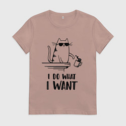 Футболка хлопковая женская I do what i want, цвет: пыльно-розовый