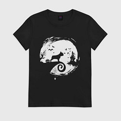 Футболка хлопковая женская Полнолуние Французский бульдог, цвет: черный