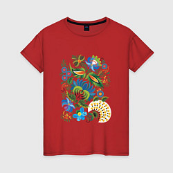 Футболка хлопковая женская Славянский орнамент, цвет: красный