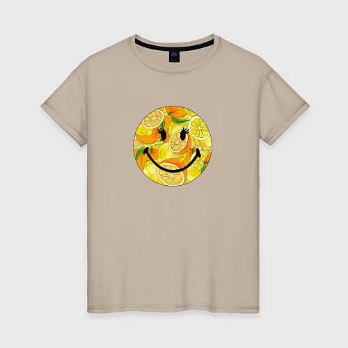 Женская футболка Смайлик с цитрусами / Миндальный – фото 1