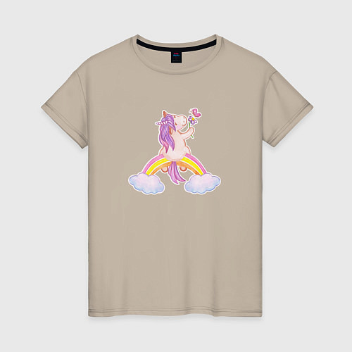 Женская футболка Pony unicorn on a rainbow / Миндальный – фото 1