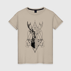 Футболка хлопковая женская Polygonal deer, цвет: миндальный
