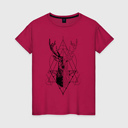 Футболка хлопковая женская Polygonal deer, цвет: маджента