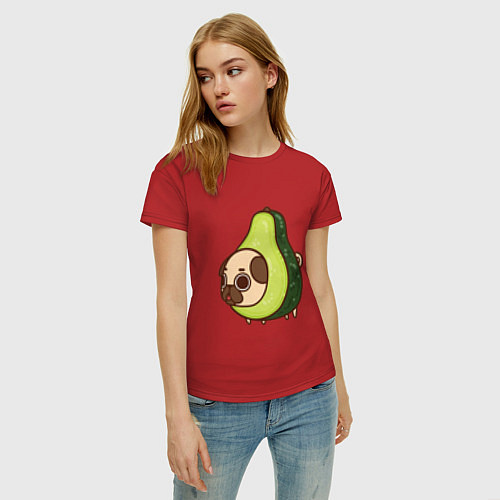 Женская футболка Мопс-авокадо / Красный – фото 3