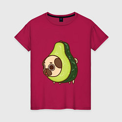 Футболка хлопковая женская Мопс-авокадо, цвет: маджента