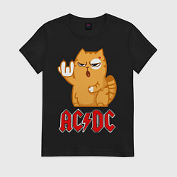 Футболка хлопковая женская ACDC rock cat, цвет: черный