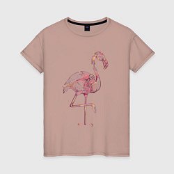 Футболка хлопковая женская Узорчатый фламинго, цвет: пыльно-розовый