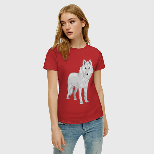 Женская футболка Белый волк / Красный – фото 3