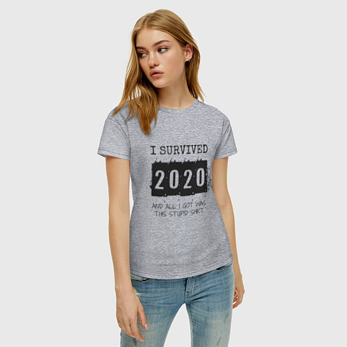 Женская футболка 2020 - я выжил / Меланж – фото 3