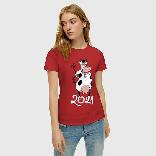 Женская футболка Корова 2021 / Красный – фото 3