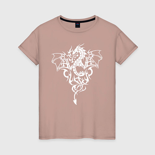 Женская футболка Дракон пышет огнём белый / Пыльно-розовый – фото 1