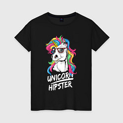 Футболка хлопковая женская Unicorn hipster, цвет: черный