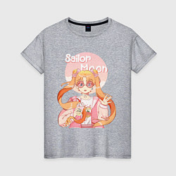 Футболка хлопковая женская Sailor Moon Coffee, цвет: меланж