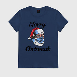 Футболка хлопковая женская Merry Chrismask, цвет: тёмно-синий