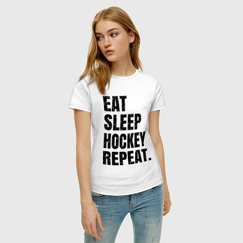 Женская футболка EAT SLEEP HOCKEY REPEAT / Белый – фото 3