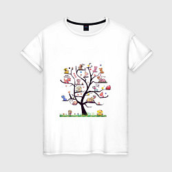 Футболка хлопковая женская Собачки на дереве, цвет: белый