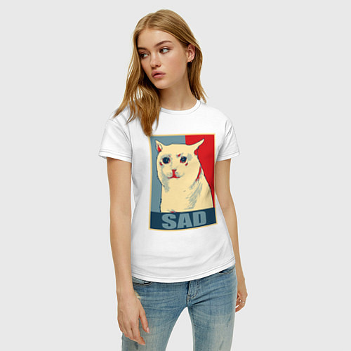 Женская футболка Sad Cat / Белый – фото 3