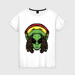 Футболка хлопковая женская Reggae alien, цвет: белый