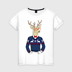 Футболка хлопковая женская Hipster Deer, цвет: белый