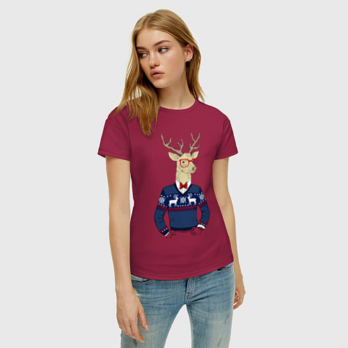 Женская футболка Hipster Deer / Маджента – фото 3