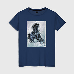 Футболка хлопковая женская Лошадь арт, цвет: тёмно-синий