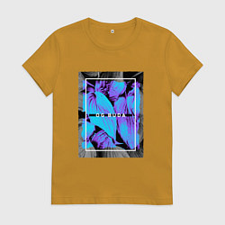 Футболка хлопковая женская OG Buda тропические листья, цвет: горчичный