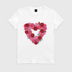 Футболка хлопковая женская Сердце в розах, цвет: белый