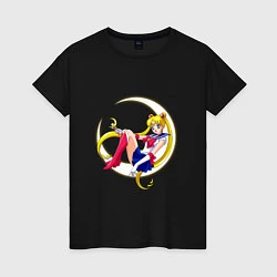 Футболка хлопковая женская Sailor Moon, цвет: черный