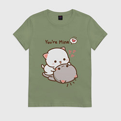 Футболка хлопковая женская Влюблённые котята, цвет: авокадо