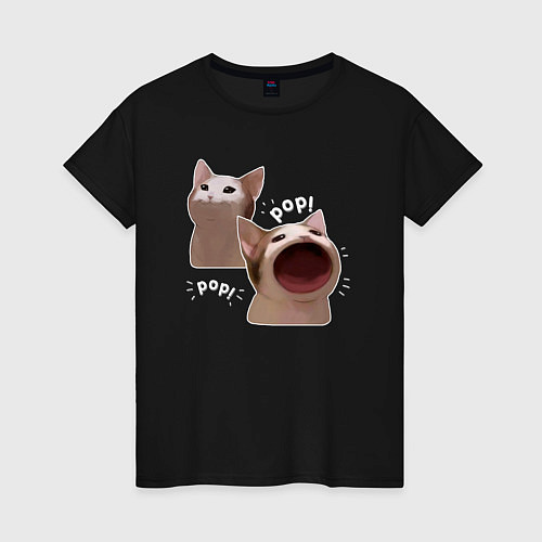 Женская футболка Cat Pop - Мем / Черный – фото 1