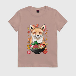 Футболка хлопковая женская Лиса, цвет: пыльно-розовый