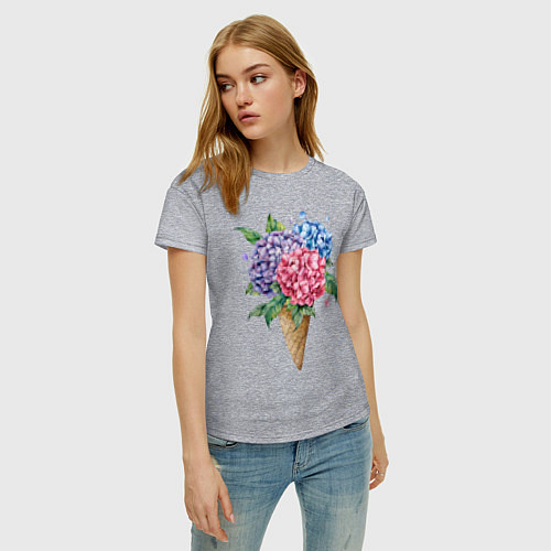 Женская футболка Букет цветов в рожке / Меланж – фото 3