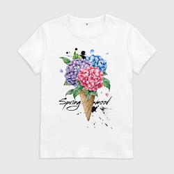 Футболка хлопковая женская Весеннее настроение, цвет: белый
