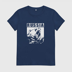Футболка хлопковая женская Россия - медведь, цвет: тёмно-синий