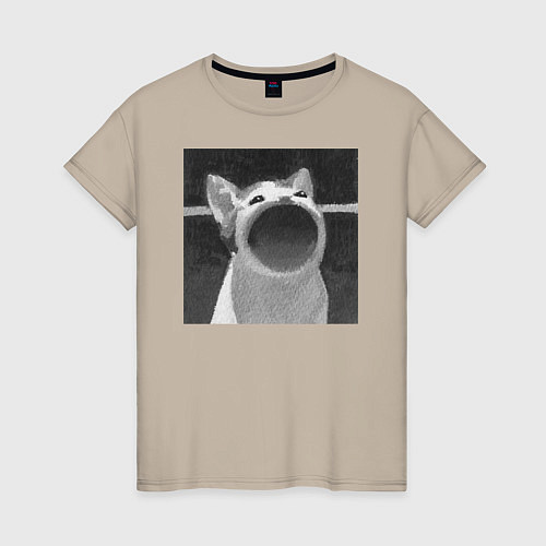 Женская футболка ЧБ Pop Cat / Миндальный – фото 1