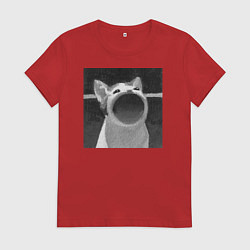 Футболка хлопковая женская ЧБ Pop Cat, цвет: красный